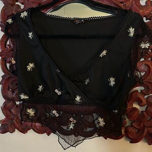 dELiA*s Black Floral Embroidered Mesh Blouse